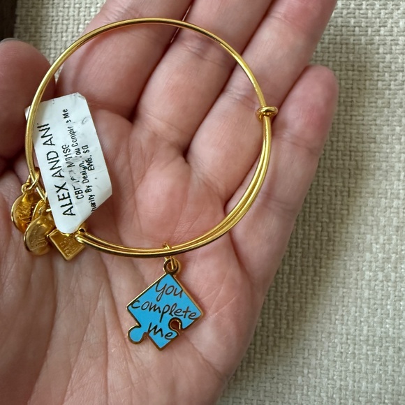 NWT Alex and Ani You Complete Me Blue Puzzle Piece Autism Shiny Gold Bracelet - Picture 4 of 4
